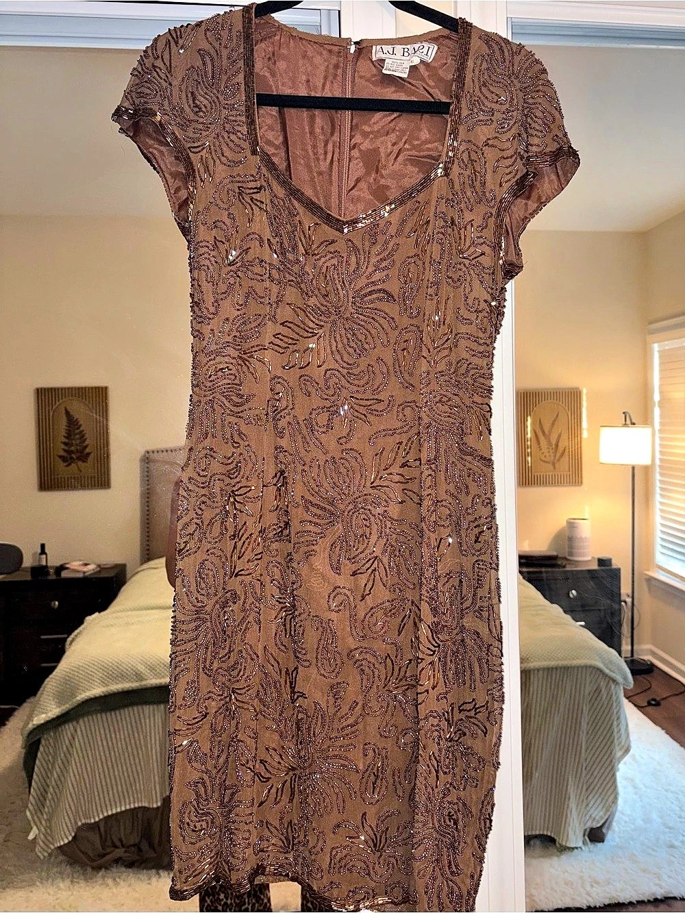 A.J. Bari Beaded Paisley Silk Mini Dress